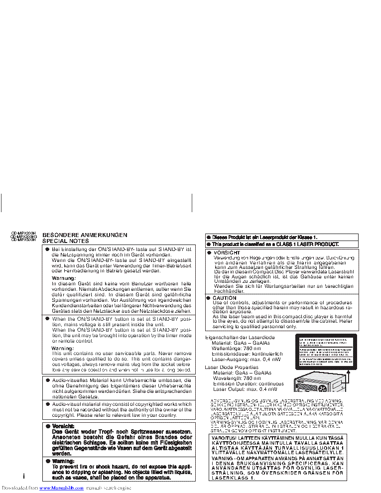 SHARP CD-MPX200H CD-MPX500H H3 USER MANUAL Service Manual download