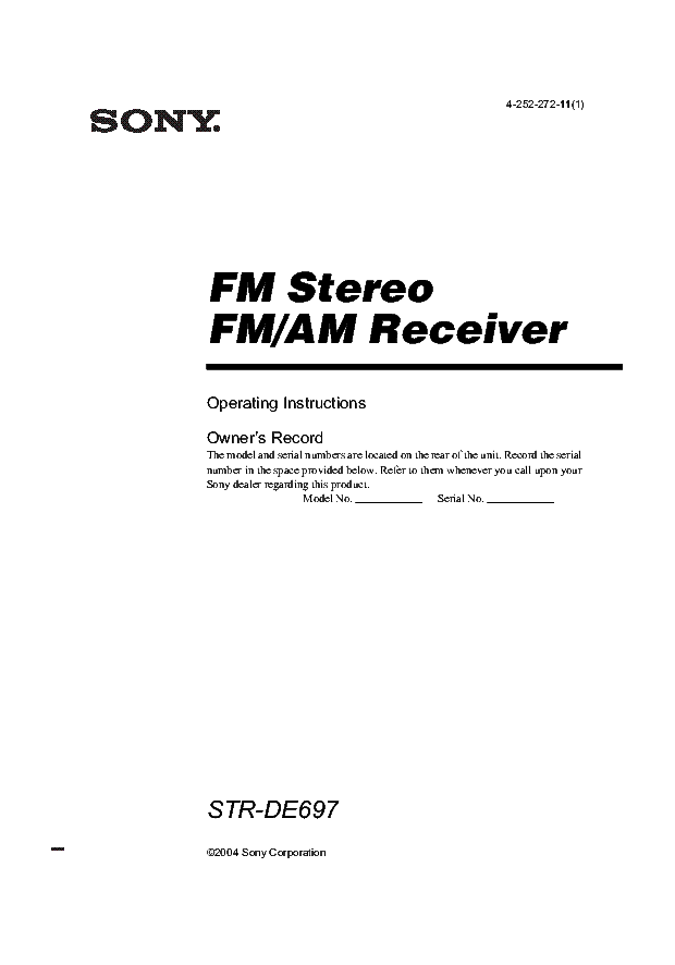 SONY STR-DE697 RECEIVER USER MANUAL Service Manual download, schematics