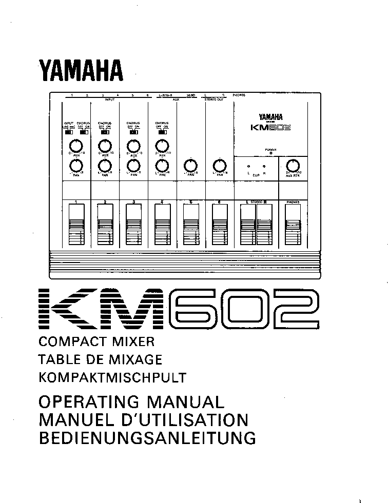 YAMAHA KM602 MIXER USER MANUAL Service Manual download, schematics