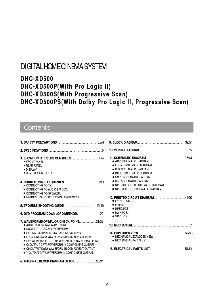 DAEWOO DHC-XD500-SERIES SM Service Manual download, schematics, eeprom