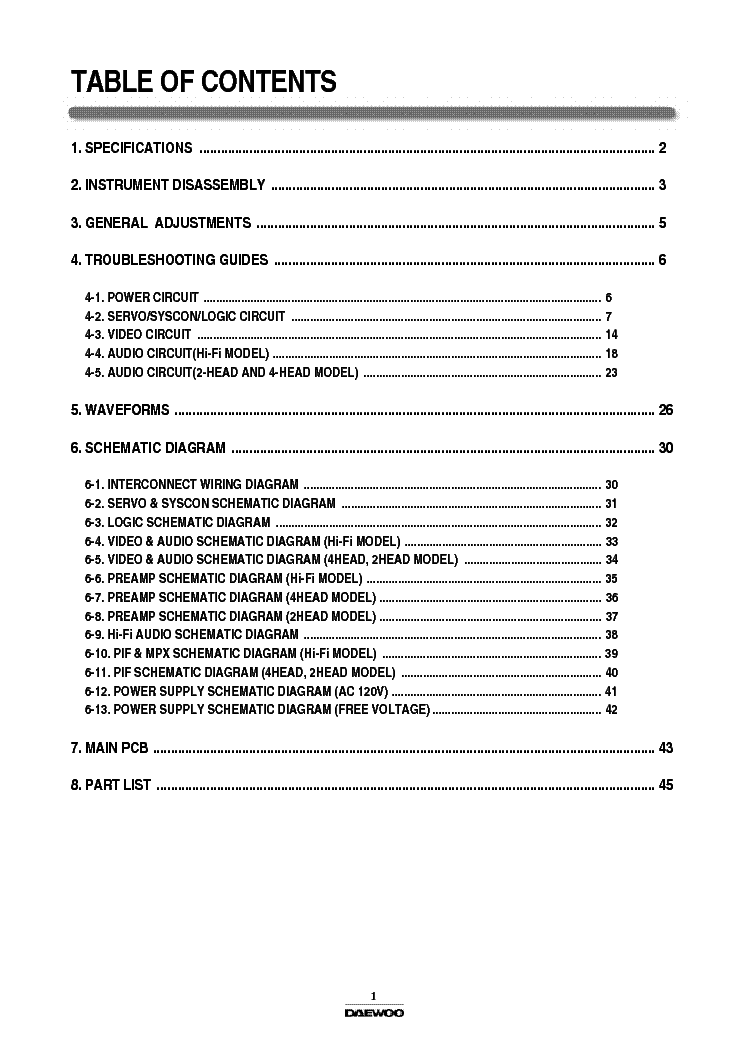 DAEWOO DV-K206 Service Manual download, schematics, eeprom, repair info