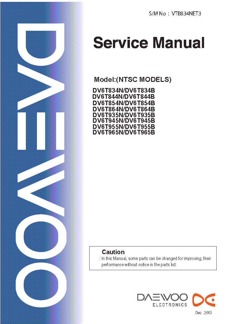 DAEWOO DV6T834N T844N T854N T864N T935N T945N T955N T965N B