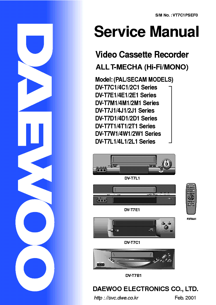 DAEWOO SV-831 DAEWOO DV-T7C1 DV-T7E1 DV-T7M1 DV-T7J1-4J1-2J1 DV-T7D1 ...