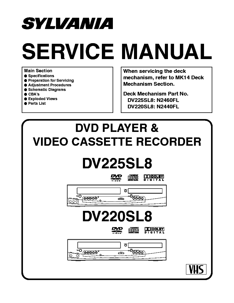 SYLVANIA DV225SL8 SM Service Manual download, schematics, eeprom