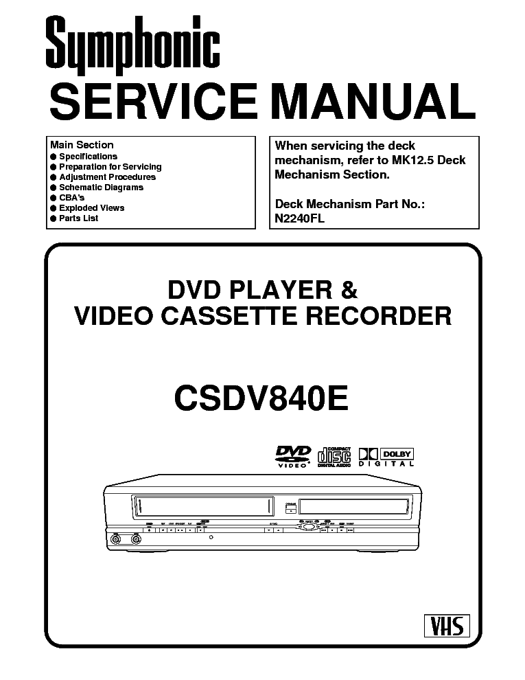 SYMPHONIC CSDV840E Service Manual download, schematics, eeprom, repair ...