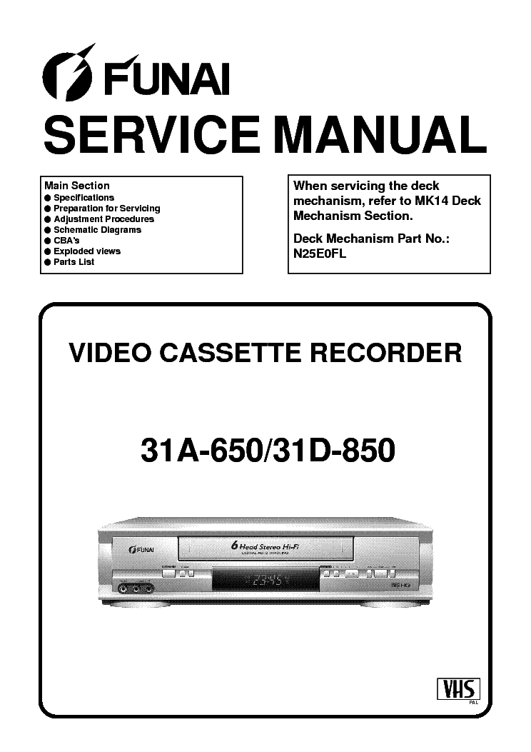 FUNAI VCR 31A-650 31D-850 HM450 454ED service manual (1st page)