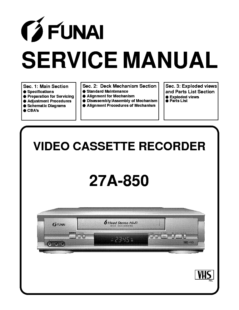 FUNAI 27A-850 SERVICE MANUAL service manual (1st page)