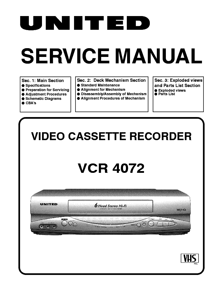 UNITED FUNAI VCR-4070 SM Service Manual download, schematics, eeprom