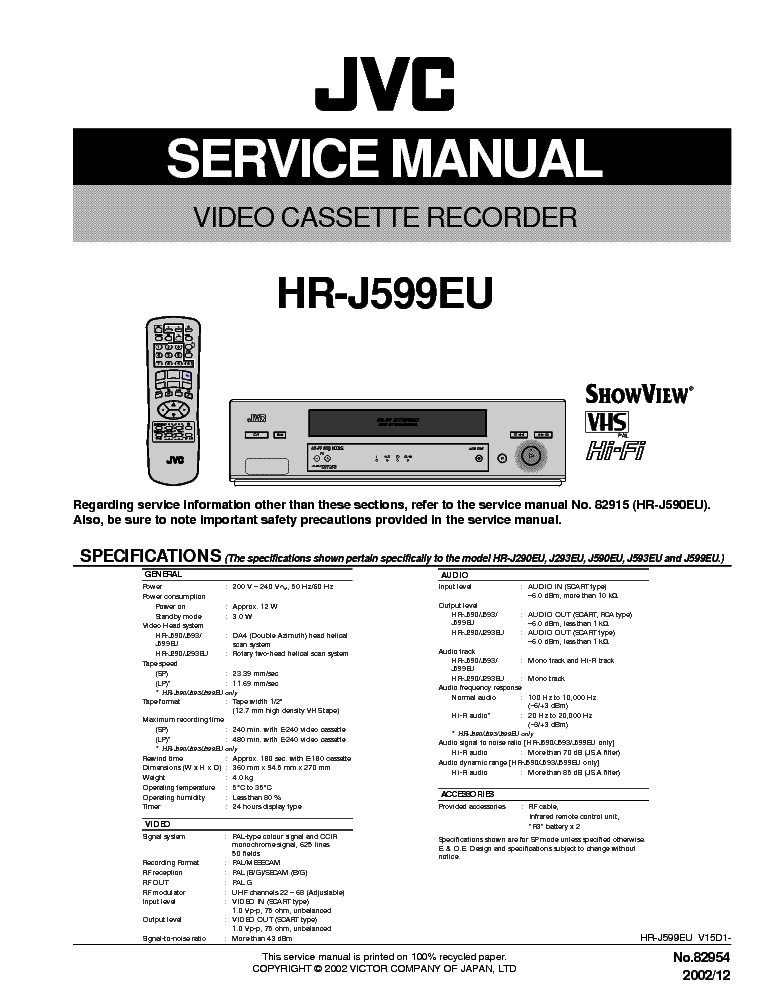 JVC HR-J599EU MECHANIKA service manual