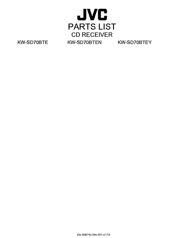 JVC KW-SD70X PARTS LIST service manual