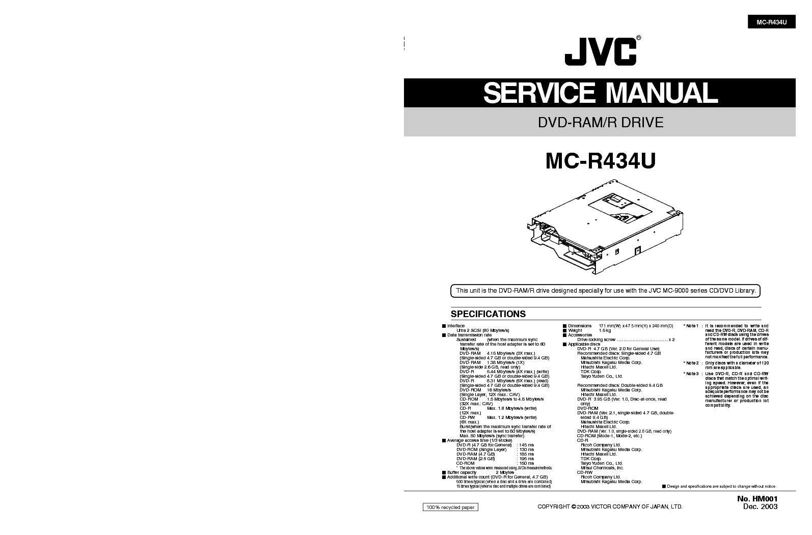JVC MC-R434U DVD-RAM-R DRIVE INFO service manual