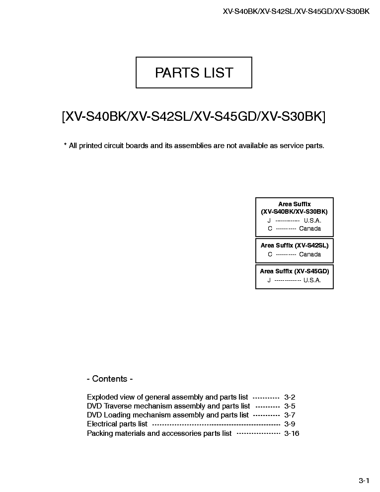 JVC XV-S42SL PART service manual