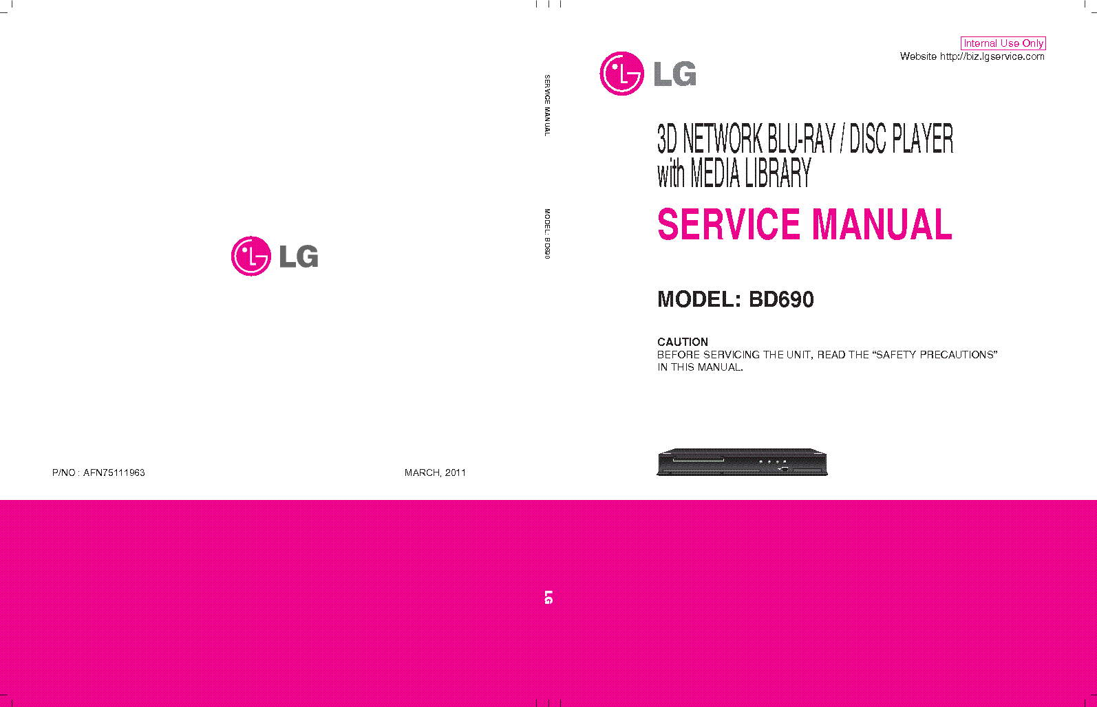 LG BD690 3D BLU-RAY AFN75111963 service manual (1st page)