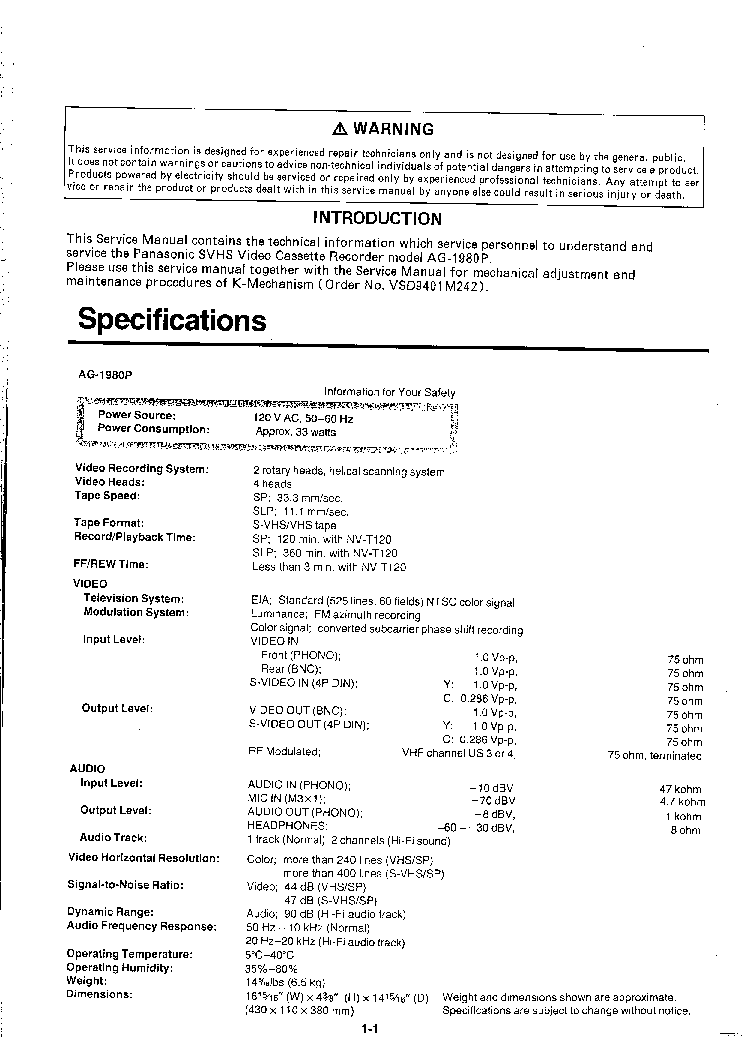 PANASONIC AG-1980 service manual (2nd page)