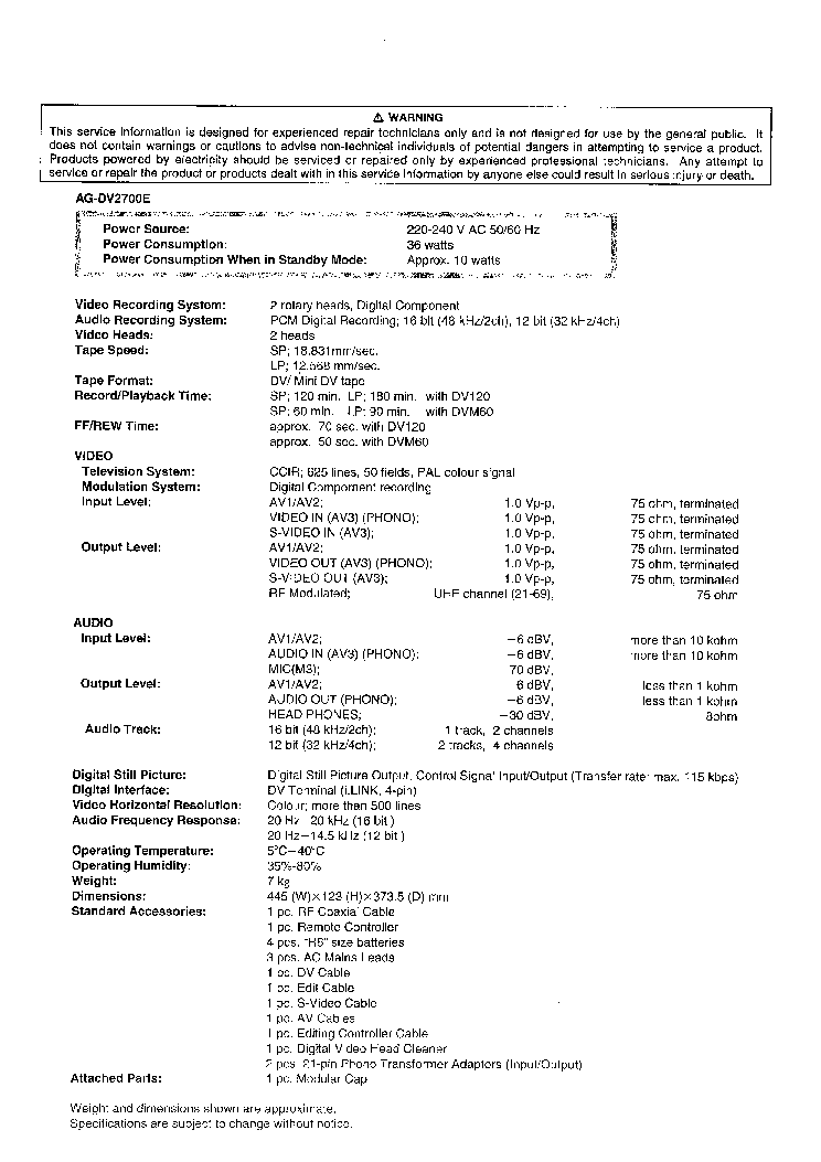 PANASONIC AG-DV2700 SM service manual (2nd page)