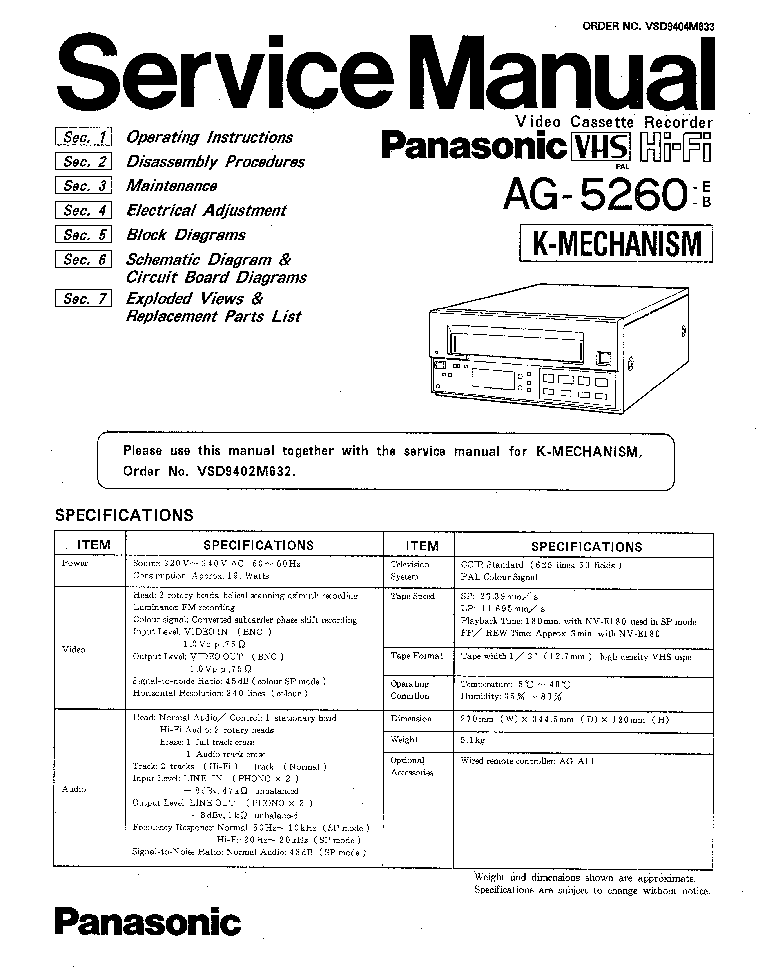 PANASONIC AG 5260EB K service manual (1st page)