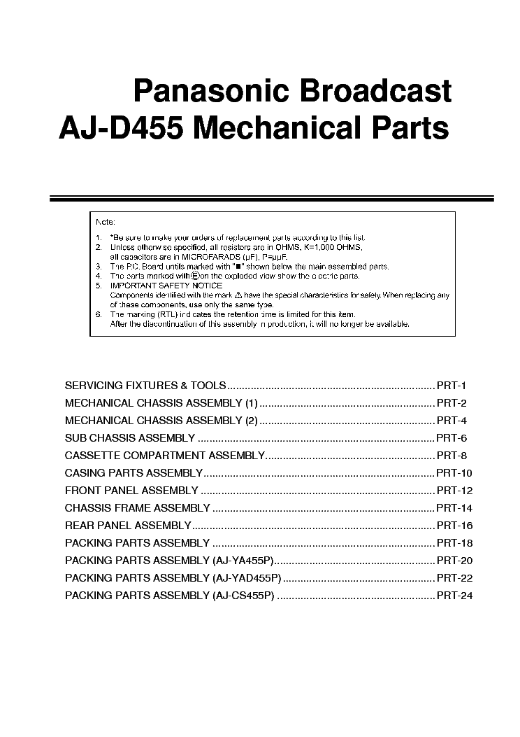 PANASONIC AJ-D455 MECH PARTS service manual (1st page)