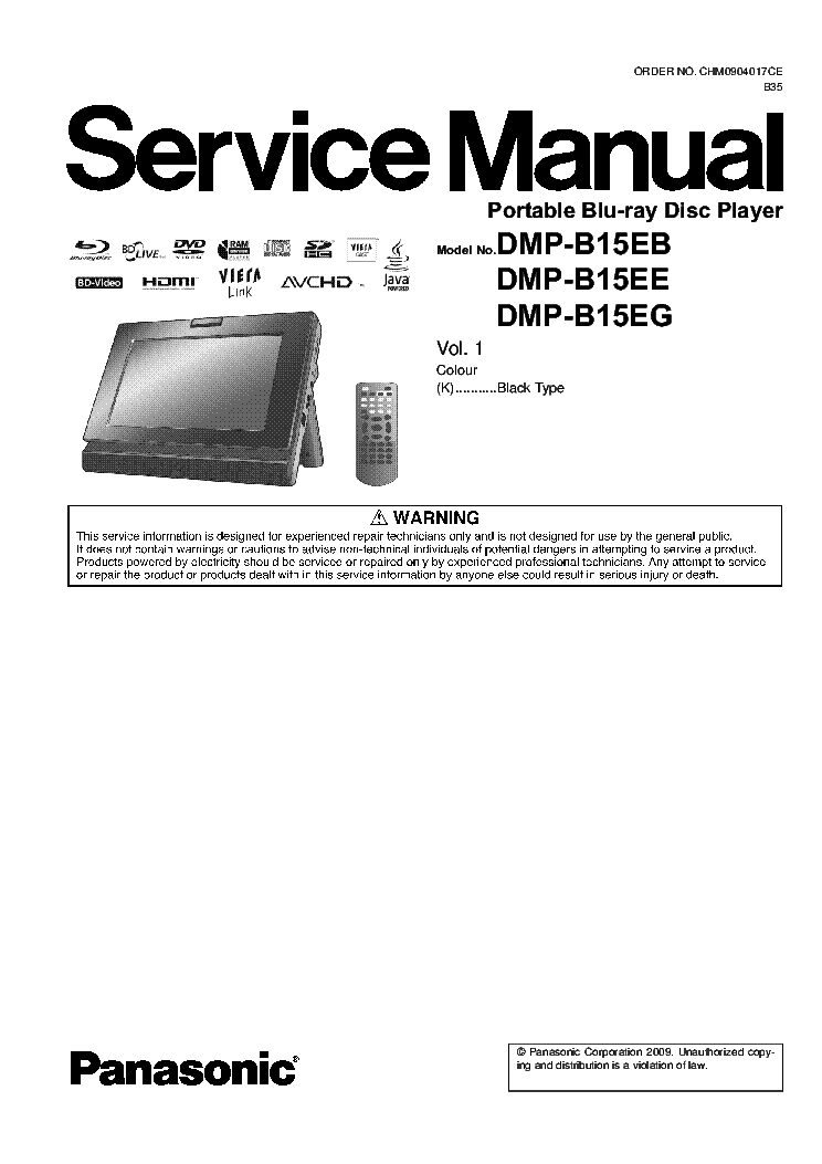 PANASONIC DMP-B15EB EE EG PORTABLE BLU-RAY PLAYER SM service manual (1st page)