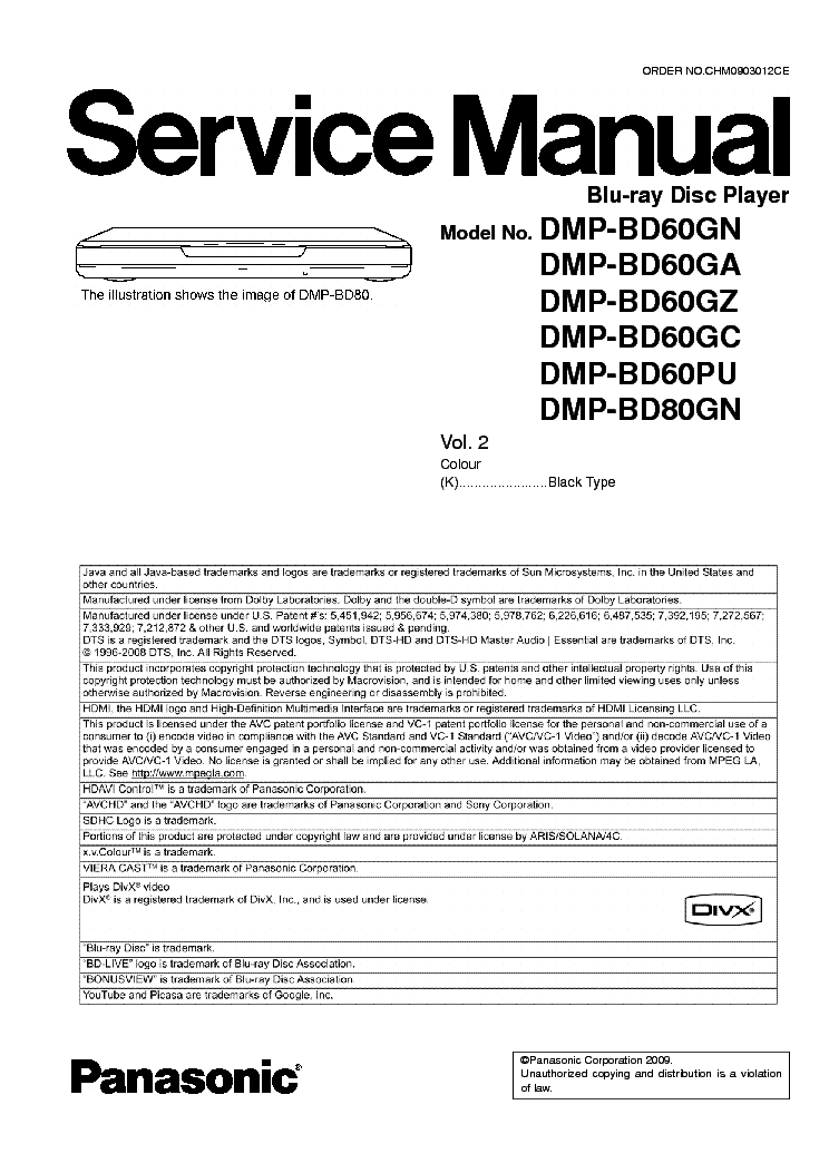 PANASONIC DMP-BD60 BD80 VOL 2 service manual (1st page)