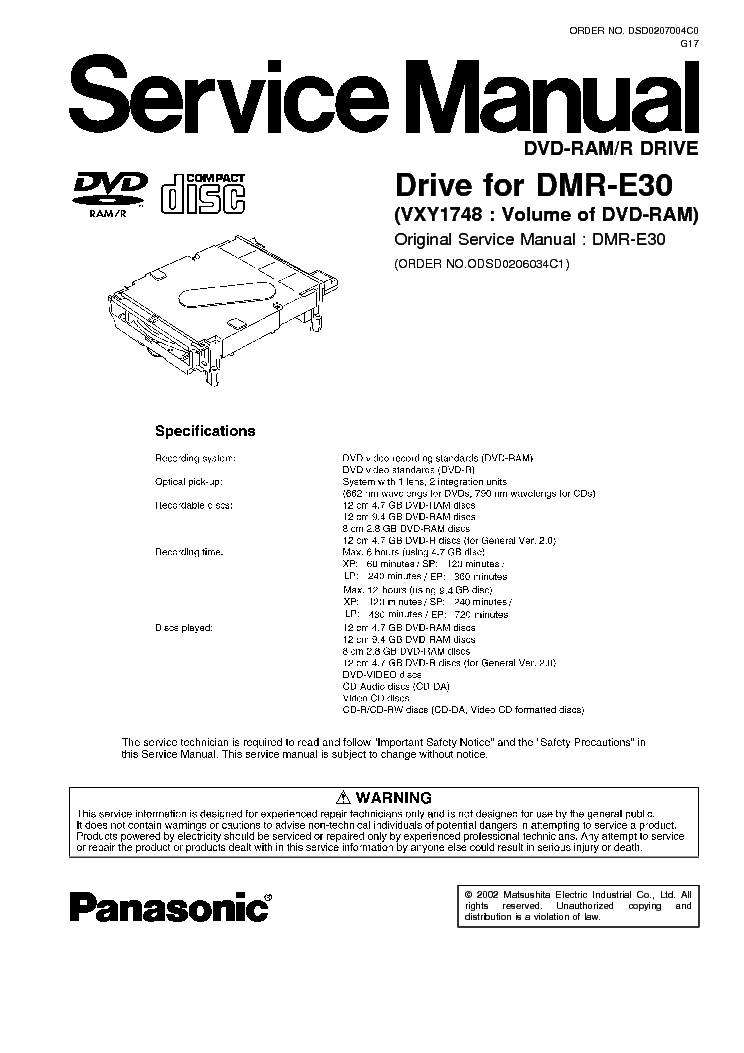 PANASONIC DMR-E30 DRIVE service manual (1st page)
