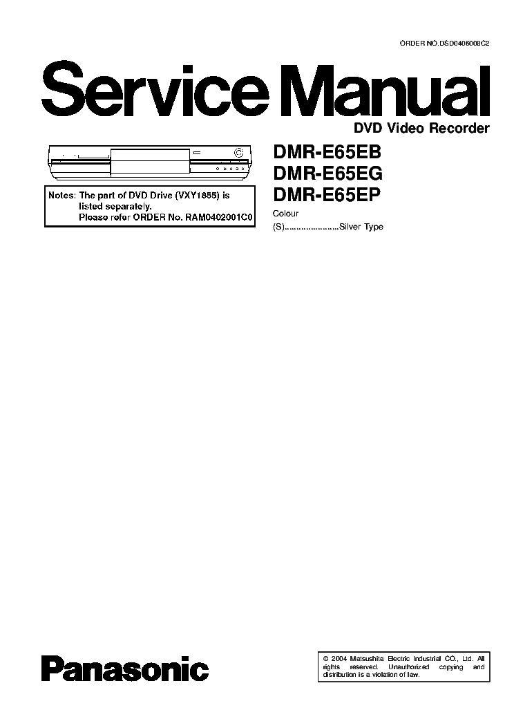 PANASONIC DMR-E65EB DMR-E65EG DMR-E65EP service manual (1st page)