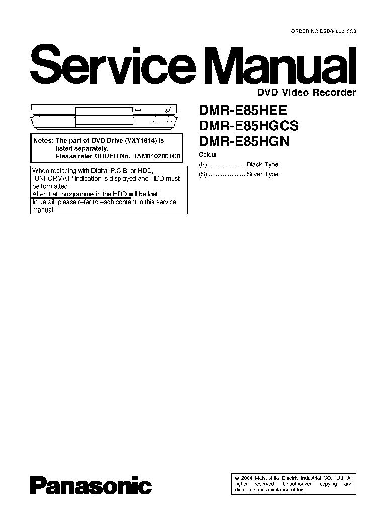 PANASONIC DMR-E85HEE HGCS HGN service manual (1st page)