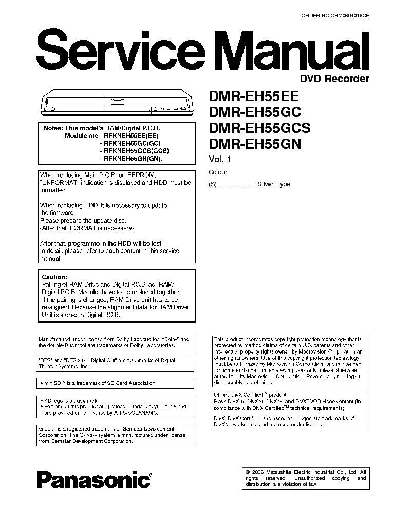 PANASONIC DMR-EH55EE service manual (1st page)