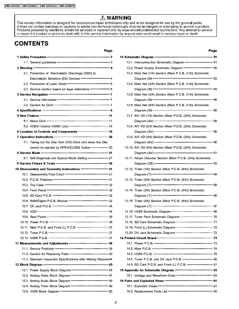 PANASONIC DMR-EH65EE service manual (2nd page)