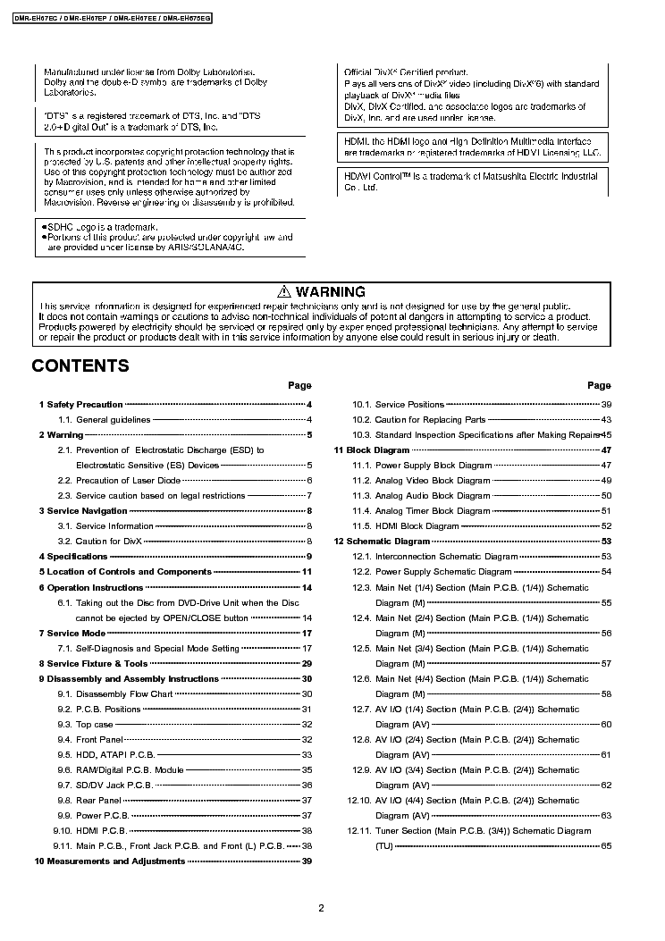 PANASONIC DMR-EH67EC service manual (2nd page)
