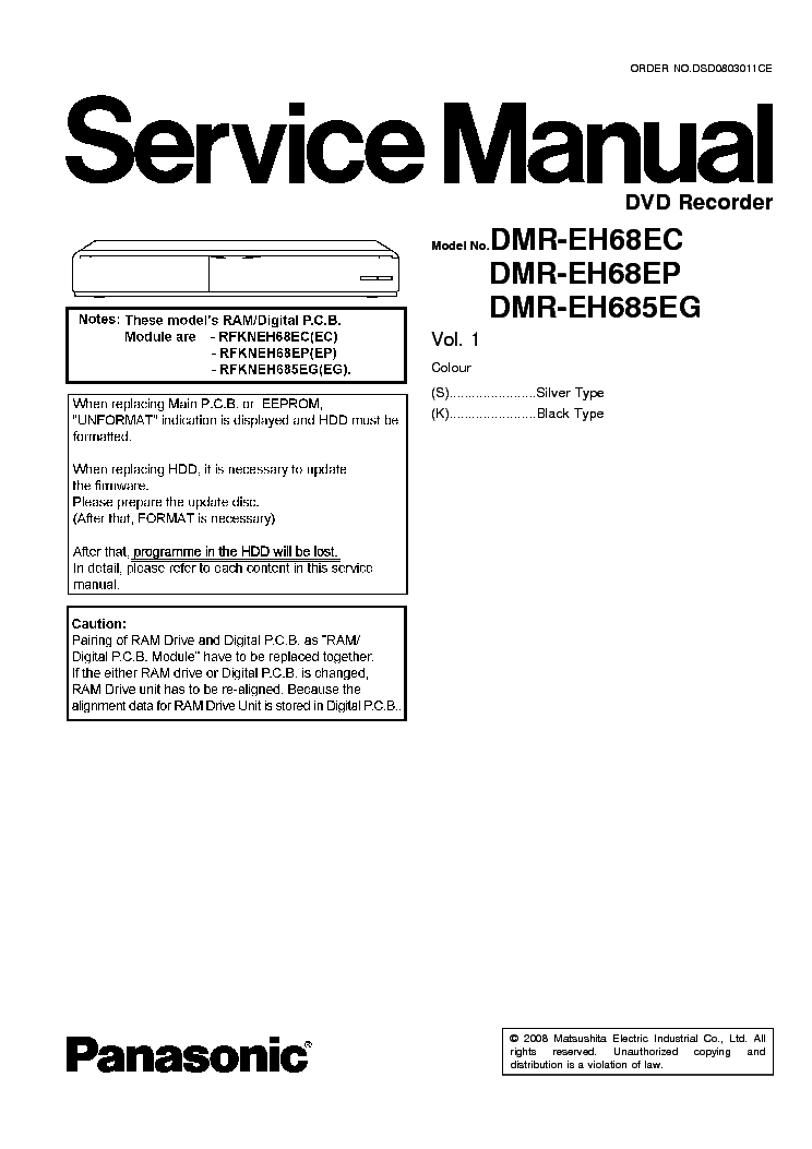 PANASONIC DMR-EH68EC EP DMR-EH685EG service manual (1st page)