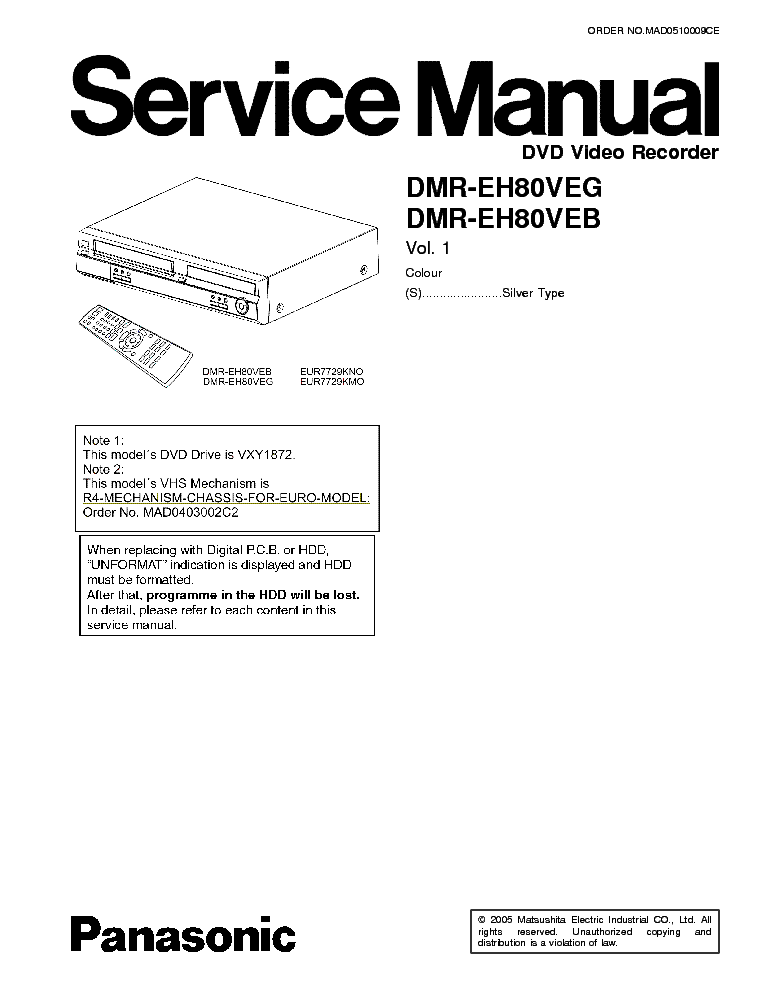 PANASONIC DMR-EH80VEG service manual (1st page)