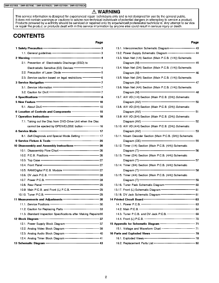 PANASONIC DMR-ES15EE service manual (2nd page)