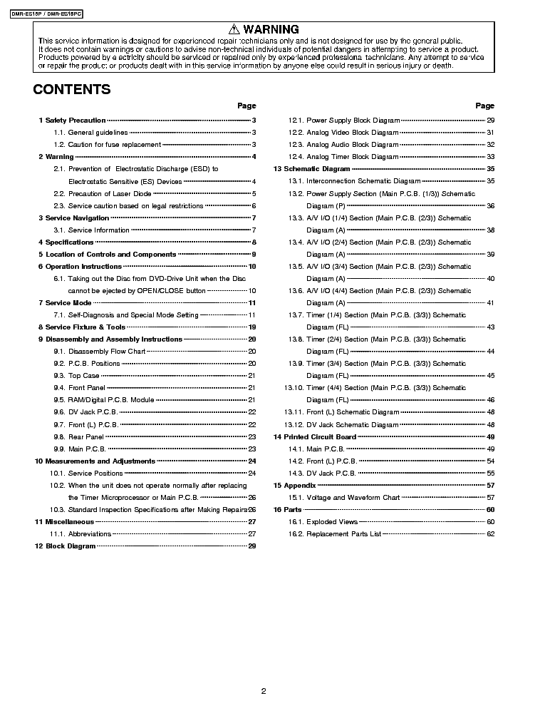 PANASONIC DMR-ES15P PC service manual (2nd page)