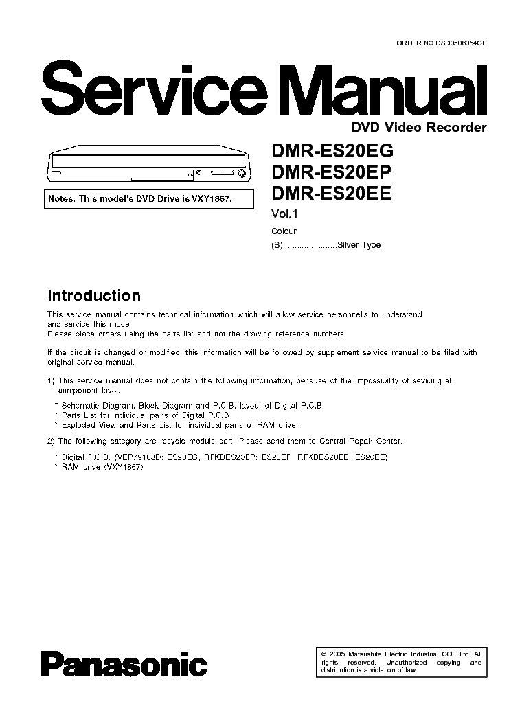 PANASONIC DMR-ES20 EG EP EE SM service manual (1st page)