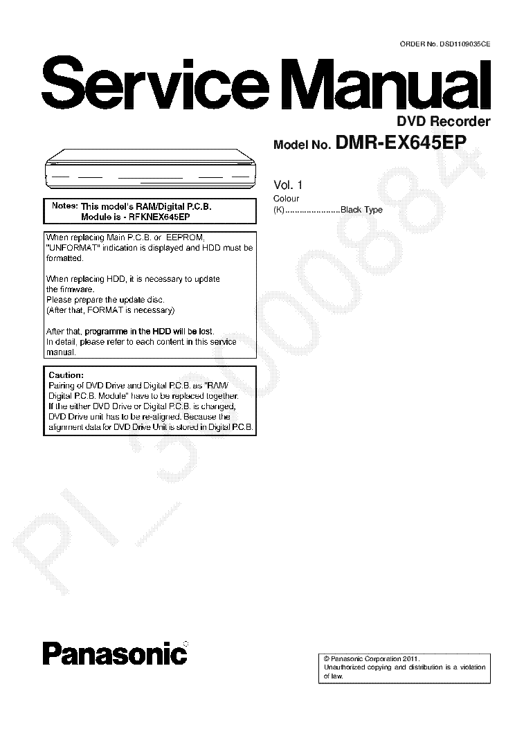 PANASONIC DMR-EX645EP VOL.1 service manual (1st page)