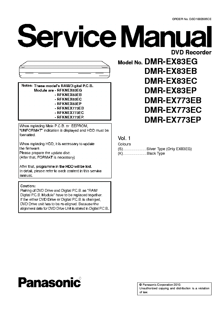 PANASONIC DMR-EX83 EX773 SM service manual (1st page)