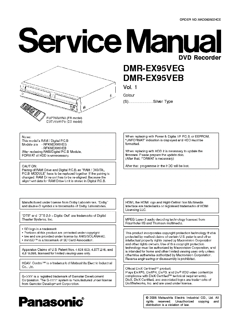 PANASONIC DMR-EX95VEG service manual (1st page)