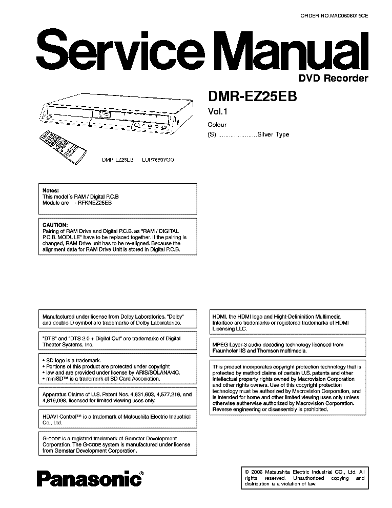PANASONIC DMR-EZ25EB service manual (1st page)