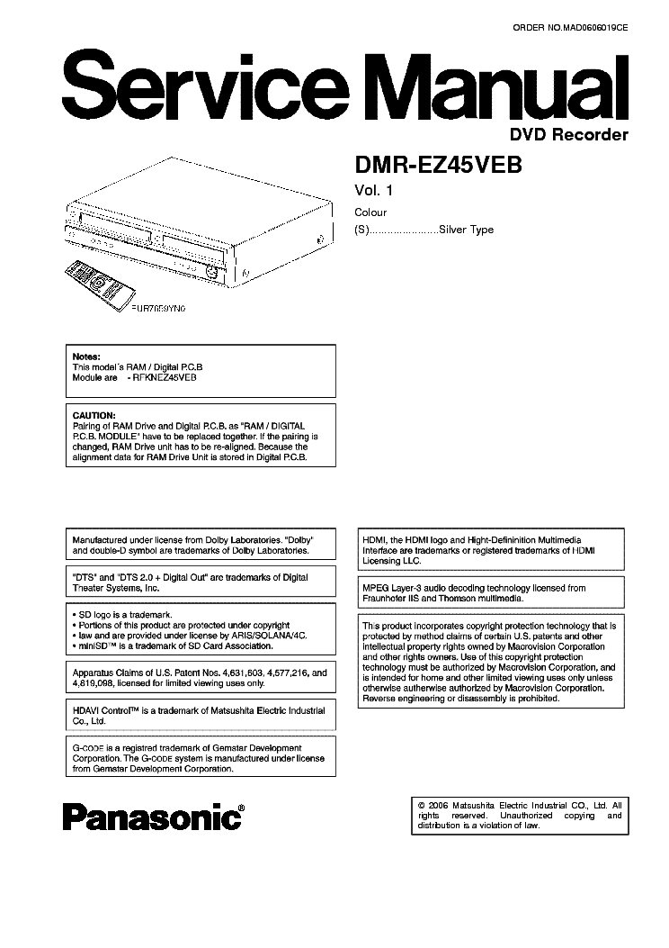 PANASONIC DMR-EZ45VEB service manual (1st page)
