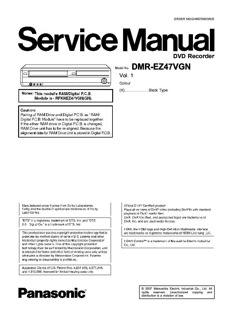 PANASONIC DMR-EZ47VGN service manual (1st page)