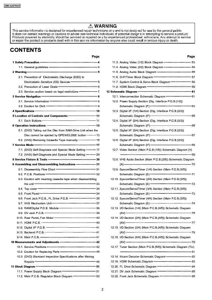 PANASONIC DMR-EZ47VGN service manual (2nd page)