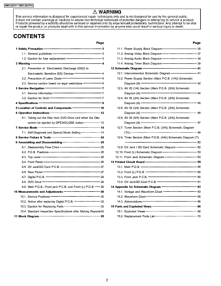 PANASONIC DMR EZ27P EZ27PC VOL-1 SM service manual (2nd page)