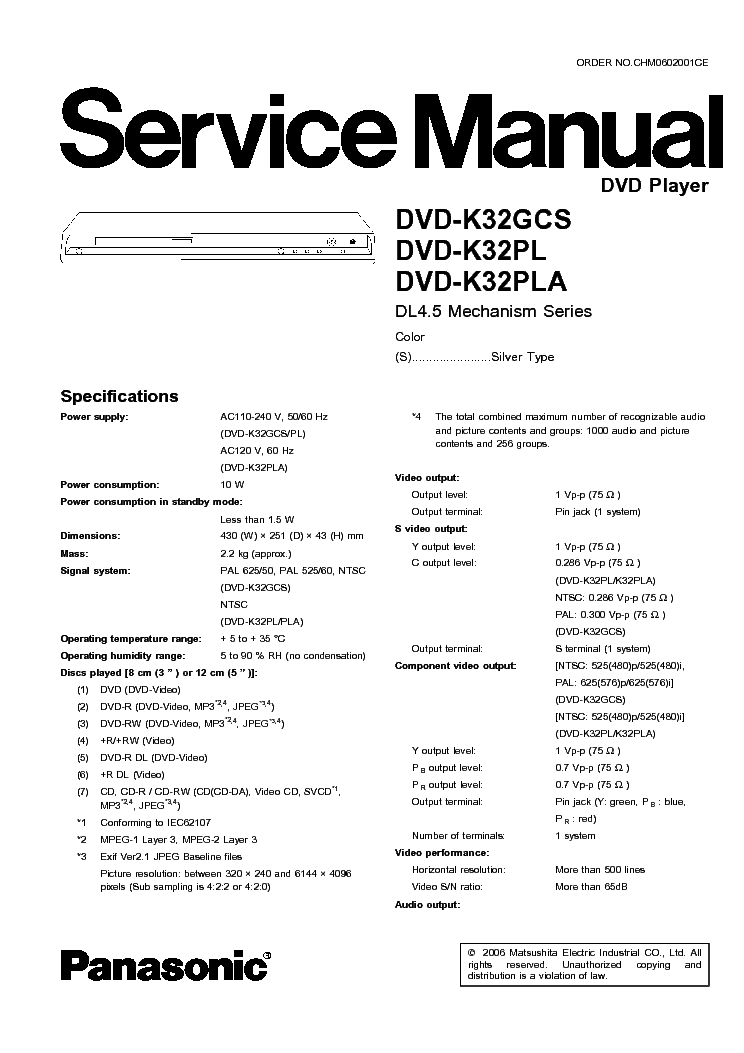 PANASONIC DVD-K32GCS service manual