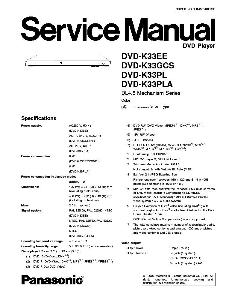 PANASONIC DVD-K33EE service manual