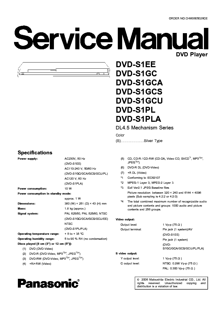 PANASONIC DVD-S1EE service manual (1st page)