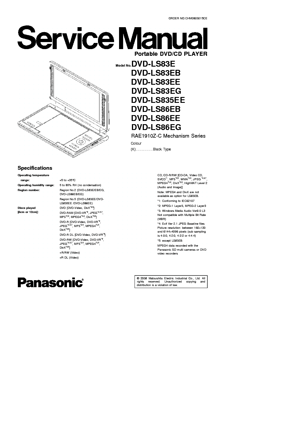 PANASONIC LS83,835,86 PORTABLE DVD service manual (1st page)
