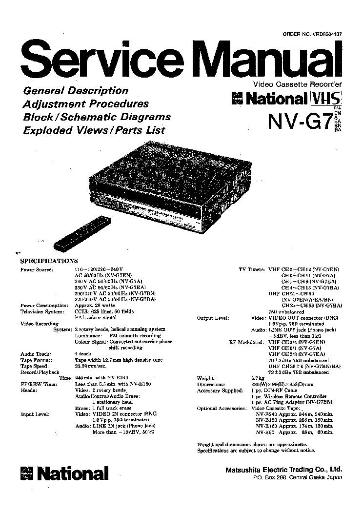 PANASONIC NATIONAL NV-G7 SCH service manual (1st page)