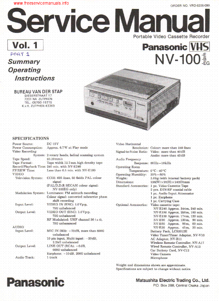 PANASONIC NV-100 VOL.1 VCR service manual (1st page)