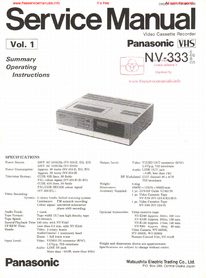 PANASONIC NV-333 service manual (1st page)