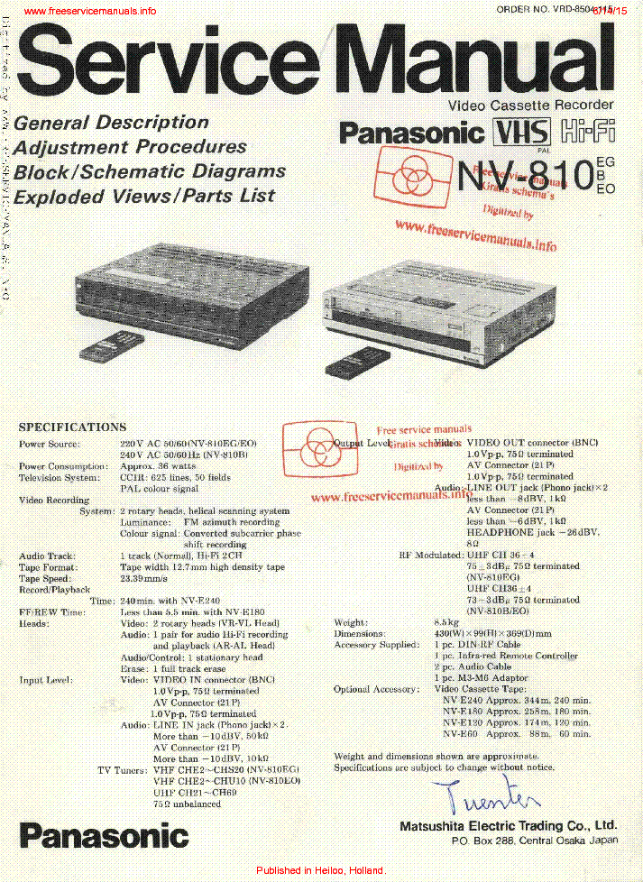 PANASONIC NV-810 service manual (1st page)